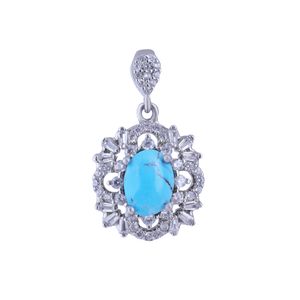 آویز گردنبند نقره زنانه بازرگانی میلادی مدل فیروزه طبیعی نگین برلیان کد pkr_341